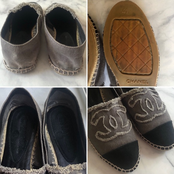 CHANEL Grey & Black Captoe Canvas Espadrilles - Picture 15 of 16